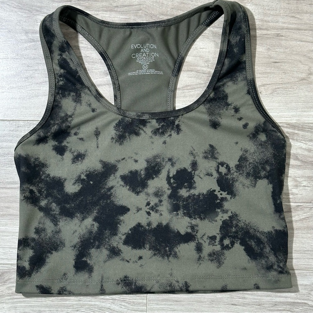 EVOLUTION AND CREATION EVCR Olive Green Black Tie Dye Racerback Athletic Tank M